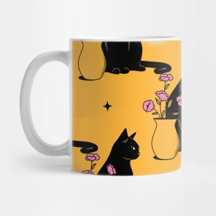 Playful Black Cat Pattern in yellow Mug